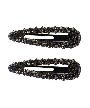 Sparkly Czech Crystal Snap Clips 3.15 Black Stone Metal Hair Clips long Hair Barrettes Hair Pins Hair Slide Stylish for Women Girl 2 Pack (Black)
