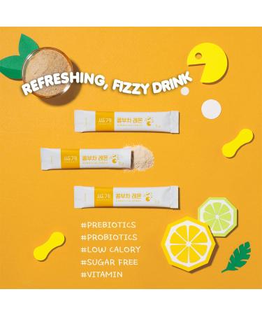 Ssanggye Kombucha Lemon Powder Stick Type (30 Sticks 5.3oz) - Sugar Free Fizzy Sparkling Fermented Tea with Live Probiotics & Prebiotics - Digestive Enzymes for Health Benefits - Buy Online on GoSupps.com