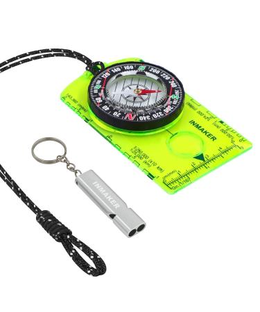 INMAKER Compass, Compass Hiking with Survival Whistle, Luminous Compass Gift for Kids, Apply to Outdoor Survival, Camping and Navigation Green
