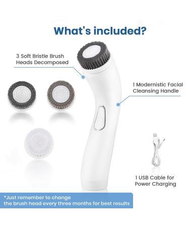 KINGDO Facial Cleansing Spin Brush - Exfoliating Face Scrubber | USB Rechargeable, IPX7 Waterproof, 3 Brush Heads | White - Buy Online on GoSupps.com