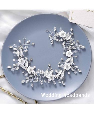 Unsutuo Silver Crystal Flower Bridal Hair Vine | Wedding Hair Accessories for Women and Girls - Buy Online on GoSupps.com
