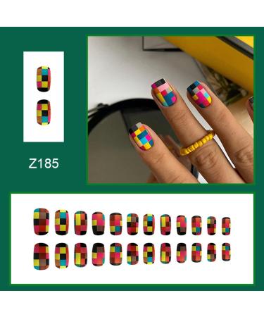 Colorful Short Square Mosaic Press-on Nails | Reusable Acrylic Matte False Nails - Buy Online on GoSupps.com