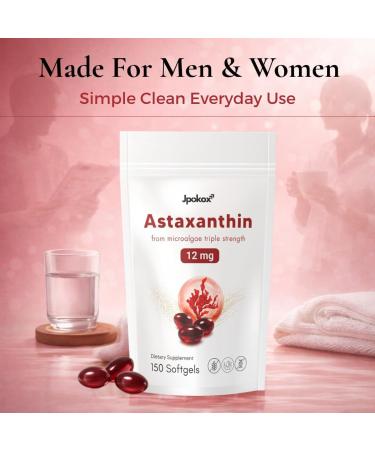 Jpokox Astaxanthin | Astaxanthin Supplements | Astaxanthinn 12mg | Astaxanthinn Supplement for Men & Women | 150 Softgels - Buy Online on GoSupps.com