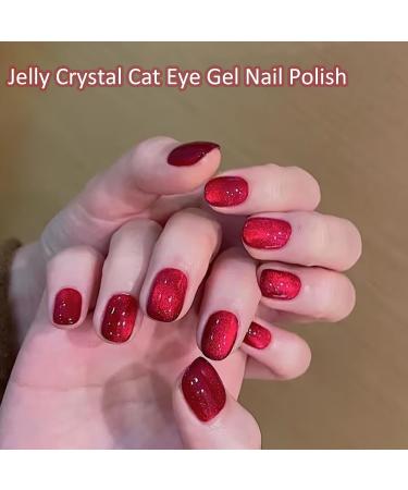 Jelly Cat Eye Gel Nail Polish Red Glitter Crystal Gel Polish Red Magnetic Nail Polish Soak Off UV/LED Sparkle Shiny Crystal Cat Eye Gel Nail Polish for Nail Art Manicure Salon DIY at Home - Buy Online on GoSupps.com