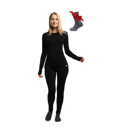 Merino.tech 100% merino underwear women set - light middleweight functional underwear merino wool long arm shirt and pants + hiking socks made of merino wool