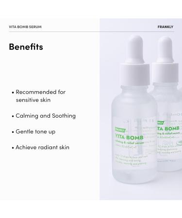 Frankly Vita Bomb Serum - Calming & Revitalizing Vitamins B3 B5 C E | Vegan Hypoallergenic Skincare - Soothes Moisturizes & Evens Skin Tone 1.01 fl. Oz - Buy Online on GoSupps.com