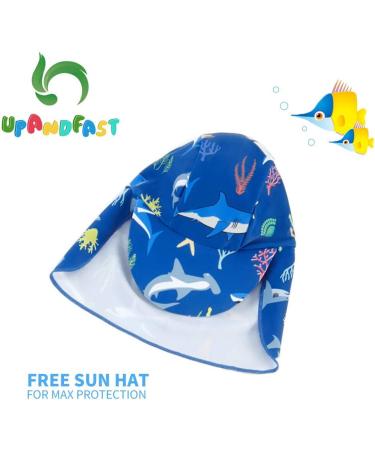 UPF 50+ Baby Boy Swimwear Set with Sun Hat | Blue Shark One Piece Zip Swimsuit 12-18 Months - Buy Online on GoSupps.com