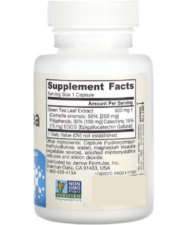 Jarrow Formulas Green Tea 500mg - 100 Veggie Capsules | Antioxidant & Cardiovascular Support - Buy Online on GoSupps.com