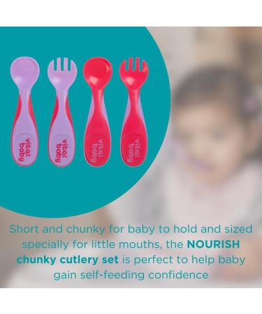 Vital Baby Nourish Chunky Cutlery Set - Soft Spoon & Fork for Easy Feeding - Comfy Handles - 2x Spoons 2 x Forks - Fizz - Buy Online on GoSupps.com