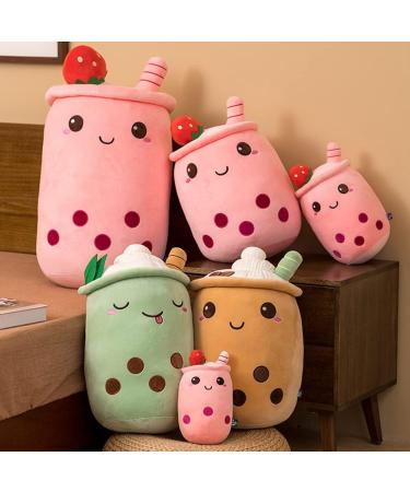 Hpory Bubble Tea Plush Pillow 35cm - Cute Boba Milk Tea Cup Soft Toy with Strawberries | Kids Stuffed Throw Pillow - Buy Online on GoSupps.com