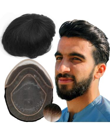 Real hair toupet for men yanahair smooth hair thin French tip bleached node natural hairline poly skin wigs skin hair system European wig man (10x8 " #1 deep black) - Buy Online on GoSupps.com