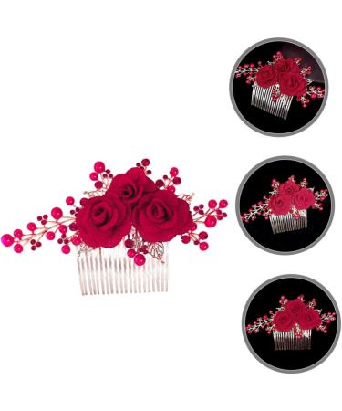 Beatifufu Rose Hair Comb Rose Head Decor Hair Jewelry Comb Wedding Hair Side Comb Wedding Hair Accessories for Brides Bridesmaid Hair Comb Female Insert Comb Wedding Hair Comb Cloth Red - Buy Online on GoSupps.com