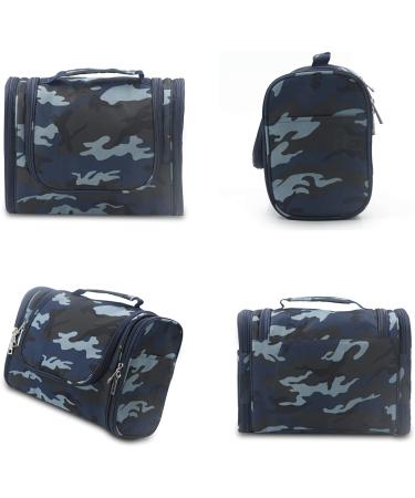 Extra Large Waterproof Hanging Toiletry Bag for Men & Women - Portable Dopp Kit with Metal Hook - Camo Blue - Buy Online on GoSupps.com