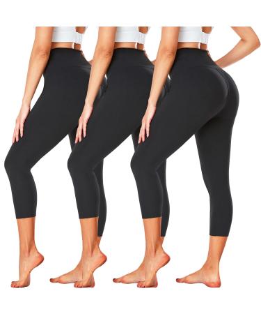 FULLSOFT 3 Pack Capri Leggings for Women - High Waisted Tummy Control Black Workout Yoga Pants 1-3 Pack Capri Black black black Large-X-Large