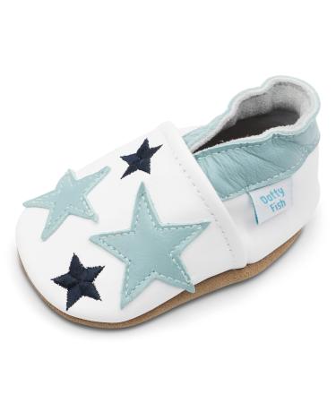 Dotty Fish Soft Leather Baby Shoes. Toddler Shoes for Boys. Non-Slip Suede Soles. 0-6 Months - 4-5 Years 0-6 Months Blue Stars