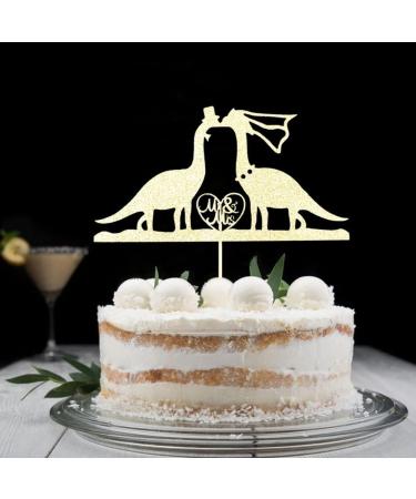 Dinosaurs Wedding Cake Topper Funny Dinosaurs Kissing Mr & Mrs Cake Decors Bride and Groom Wedding Party Decorations Gold Glitter - Buy Online on GoSupps.com