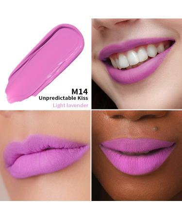 Oulac Matte Liquid Purple Lipstick | Long Lasting, Waterproof Lip Stain | Vegan & Cruelty-Free with Rose Oil | High Pigmented Formula | Light Purple M14 Unpredictable Kiss - Buy Online on GoSupps.com
