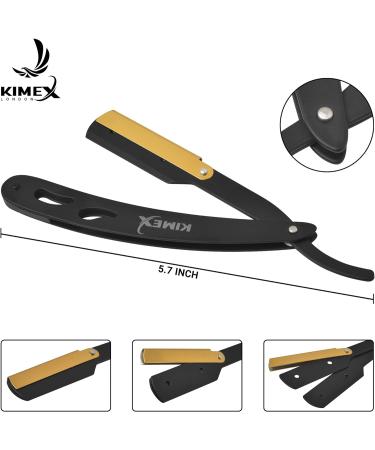KIMEX LONDON Cut Throat Razor - Stainless Steel Straight Barber Shaving Razor with 24K Gold Swing Lock and Leather Cover - Buy Online on GoSupps.com