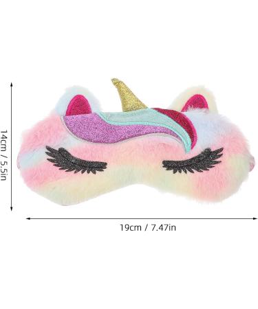 LOGOFUN Plush Cartoon Unicorn Eye Mask - Furry Faux Fur Sleeping Mask for Women & Girls | Adjustable Straps Colorful Sleep Accessory - Buy Online on GoSupps.com