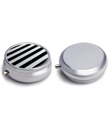 Round Black and White Stripes 3 Compartment Pill Box | Portable Metal Pill Organizer & Decorative Medicine Case - Buy Online on GoSupps.com