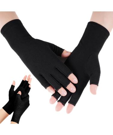 2 Pairs of Arthritis Compression Gloves Fingerless Compression Glove for Women Men Arthritis Rheumatoid Osteoarthritis Carpal Tunnel Pain Carpal Tunnel Pain for Typing and Daily Work(M-Black) Medium