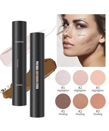 Double-Head 2-in-1 Highlighter & Contour Stick Set - Lotus & Light Brown | Long Lasting Contouring Cream | Cosmetics Makeup Set - Buy Online on GoSupps.com