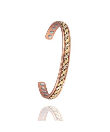 Copper Magnetic Bracelet for Women for Arthritis Pure Copper Three-Color Gold Braid Adjustable Bracelet Magnetic Jewelry Present(1072SG)