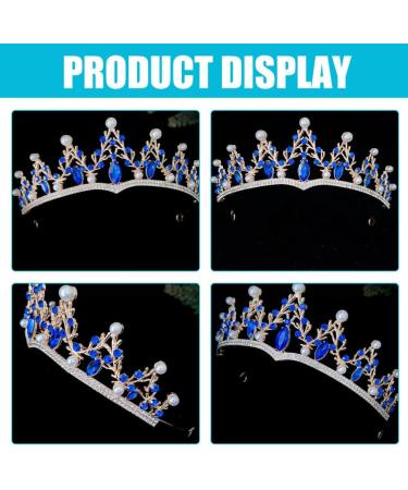Beaupretty Wedding Rhinestone Crown Bling Crown Headband Bride Birthday Queen Crown Crystal Tiara for Wedding Party Dark Blue - Buy Online on GoSupps.com