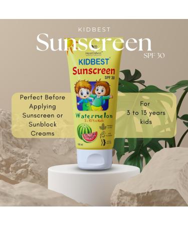 HealthBest Kids Watermelon Cooling Sunscreen SPF-30 Boosts Vitamin D Absorption PA+++ Prevents Tanning Cream for 3-13 Years Kids | Each 100ml (Pack of 1) - Buy Online on GoSupps.com