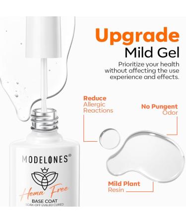 Modelones Hema-Free Gel Base Coat Strong Clear Base Coat Gel Nail Polish Gentle Formula Prevents Chipping Stain Long Lasting for Gel Polish Nails Protect Soak Off Home Salon Manicure U V/LED Needed - Buy Online on GoSupps.com