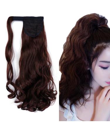 iLUU Wrap Around Ponytail Synthetic Hair Extensions Comb Clip in Long Curly Wavy Pony Tail for Women 100g Thick Soft One Piece Hairpiece - 18 inch Auburn Brown #33 Hair Extension #33-auburn brown