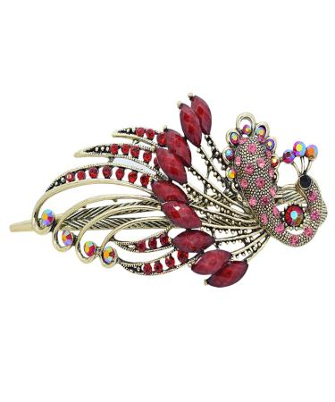 ARFINNE Large Alligator Hair Clips for Women Thick Hair Red Peacock Vintage Metal Hairpins And Sparkly Rhinestone Barrettes Hair Accessories Peacock - Red