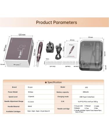 Dr.Pen A10 Professional Wireless Microneedling Pen + 20 Cartridges | Adjustable Micro Needle Pen for Skin Care | Microneedle Machine EM4801KIT-UK Purple - Buy Online on GoSupps.com