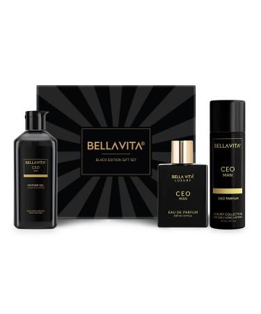 Luxury Black Edition Gift Set with CEO Man EDP Perfume 100ml Body Parfum Deodorant 150ml & Refreshing Shower Gel for Deep Cleansing 250ml