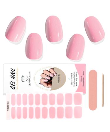 EBANKU 20 PCS Semi Cured Gel Nail Strips Gel Nail Strips Full Wraps Adhesive Gel Nail Stickers with Nail File and Stick(UV/LED Lamp Required)-7 # 7