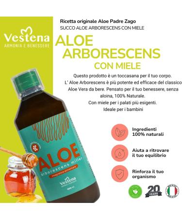 VESTENA Aloe Arborescens P re Zago - Fresh Aloe Arborescens Miller Juice Formula of Father Romano Zago Powerful Aloe Gel Juice to Drink Father Zago's Recipe Bottle of 500 ml - Made in Italy - Buy Online on GoSupps.com