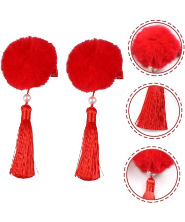 MAGICLULU 12 Pairs Tassel Hair Ball Hair Clip Hair Accessory for Cosplay Hair Pin Hair Barrettes Hanfu Hair Accessories for Red Tassel Fur Ball Child Artificial Fur Chinese Style - Buy Online on GoSupps.com