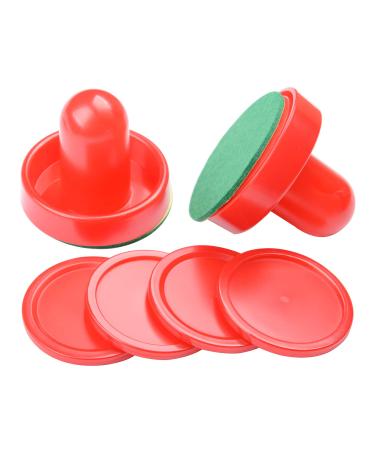 MUZOCT Great Goal Handles Pushers Replacement Accessories for Game Tables - 2 Red Air Hockey Pushers and 4 Red Pucks for Children Mini