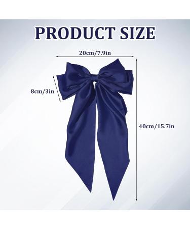 Blue Hair Bow Big Hair Bows for Women Solid Color Bow Hair Clips with Long Ribbon French Blue Bow Hair Clip Soft Satin Silky Hair Bows Cute Gifts for Women Girls (Navy Blue) - Buy Online on GoSupps.com