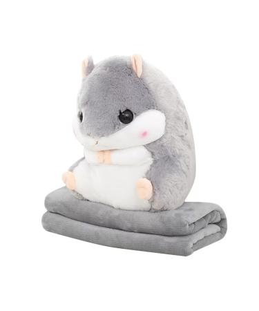 MUZIRI KINOKOO Plush Pillow Blanket Cute Hamster Plush Blanket for TV Sofa Office Nap Blanket Folding Throw Blanket Stuffed Throw Pillow Plane Blanket Soft Plush Toy Blanket-Grey No seed Grey