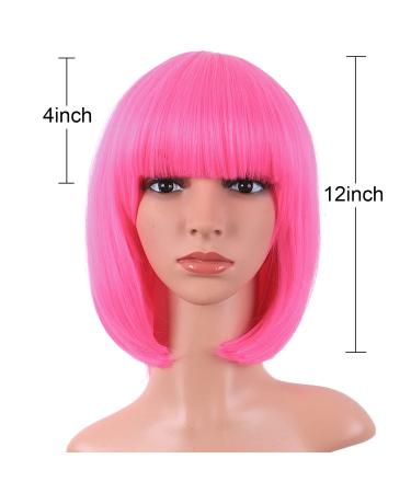MapofBeauty Neon Pink 12 Synthetic Bob Wig with Bangs - Fashionable Short Hair - Buy Online on GoSupps.com
