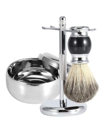 Professional Men's Shaving Tool Kit for Men Beard Shaving Stand Holder + Faux Badger Hair Brush + Alloy Soap Mug Bowl Kit, Set Mustache Care, Travel Case for Male