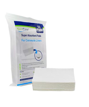 SaniCare Super Absorbent Pads for Commode Liners  Pack of 50 Medical Grade Pads  Use in Standard Bedside Commode and Bedpan Liners  Odor-Free  No Leaks  Never Clean a Commode Again  by Cleanis