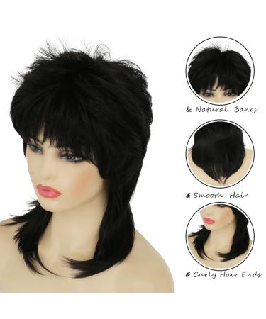 Amnenl Short Black Shaggy Layered Mullet Wig for Women - Heat Resistant Cosplay Daily Hair Wig (Black) - Buy Online on GoSupps.com