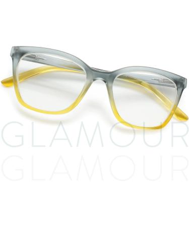Shop Stylish Gray Yellow Two Tone Oversize Blue Light Glasses for Women | Chic Cat Eye Reading Glasses - 1.0 Magnification Frames - Buy Online on GoSupps.com