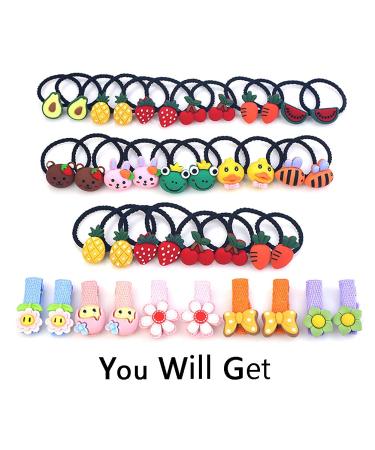 40pcs Baby Hair Ties for Toddler Girls - Cute Animals, Fruits, and Flowers Hairpins - Kids Ponytail Holders and Headbands - Buy Online on GoSupps.com