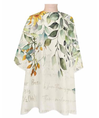 Eucalyptus Sunflower Barber Cape - Salon Hair Cutting Cape for Women Men Kids Adults Vintage Flower Farmhouse Retro Leaf Haircut Cape with Adjustable Elastic Neckline Hairdressing Stylist Accessories 1 piece 55x63 Inch Green Beige