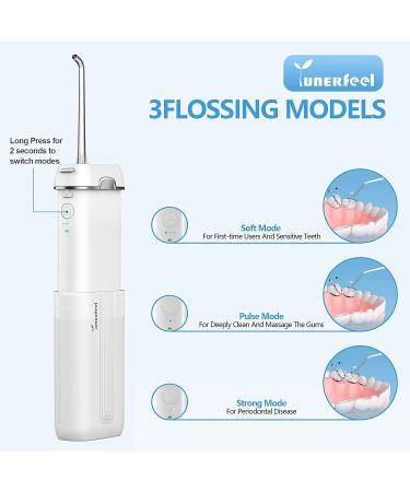 YUNERFEEL Cordless Water Flosser with Telescopic Tank | Rechargeable & Portable Oral Irrigator - IPX8 Waterproof, 3 Modes for Teeth, Braces & Bridges - White - Buy Online on GoSupps.com