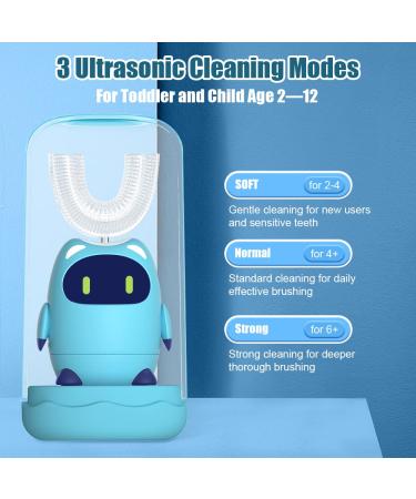 Kids U-Shaped Ultrasonic Electric Toothbrush with 2 Heads | 3 Modes, Smart Timers | Best Gift for Ages 2-12 | Robot-Blue - Buy Online on GoSupps.com