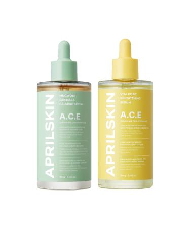 APRILSKIN 3-SECOND Soothing & Brightening Serum Duo: Mugwort Centella Serum & Vita Kojic Serum | Mugwort + Centella Dual Calming | Vitamin C + Kojic Complex